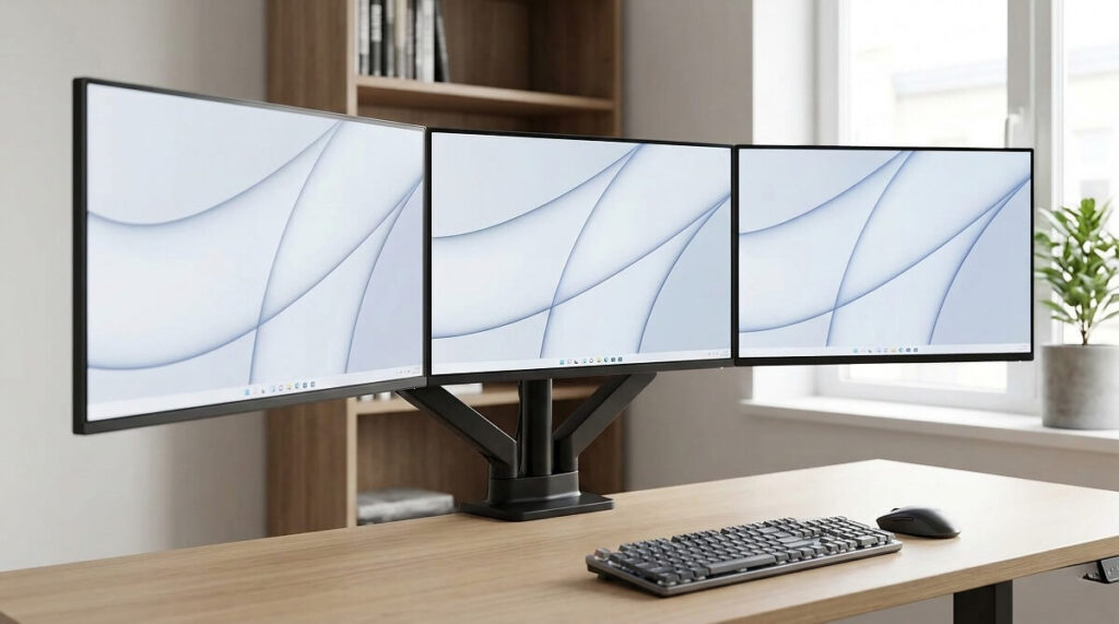 3 monitors with stand