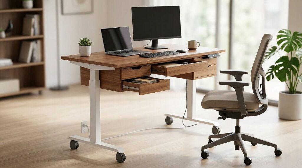 Electric Standing Desk With Wheels And Drawers