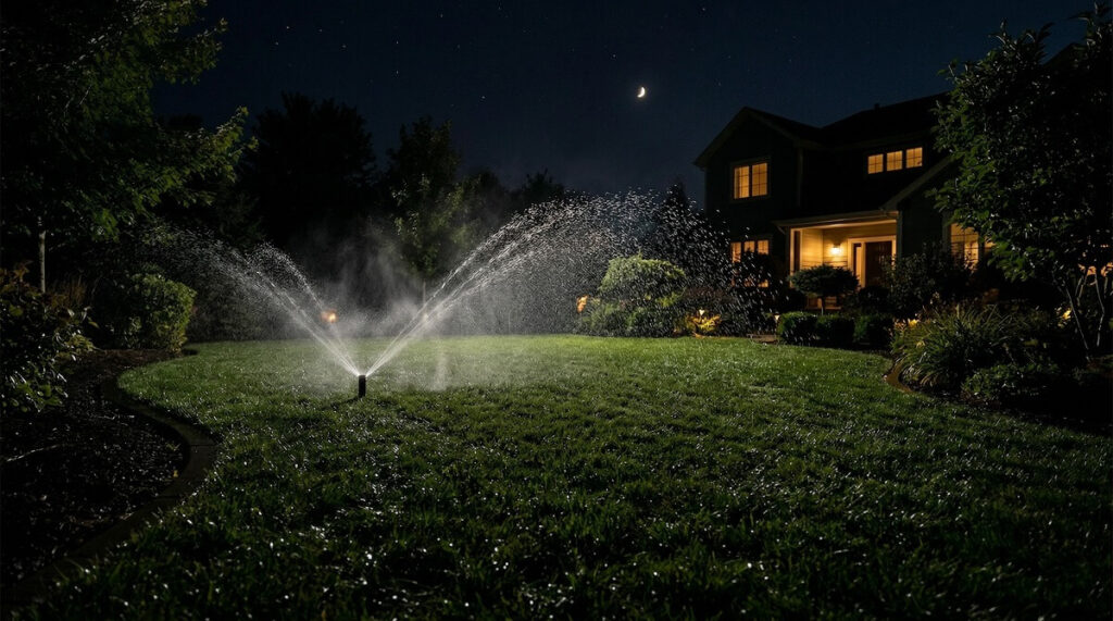 Watering Lawn At Night Watering Lawn At Night